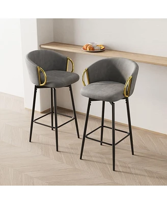 Set of 2 30 Inch Swivel Bar Stools with Upholstered Seats and Metal Legs Modern Counter Height Dining Chairs for Kitchen Island or Restaurant Use-The