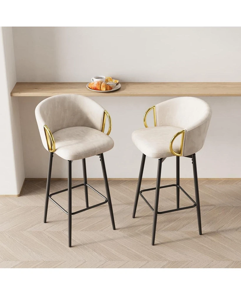 Set of 2 30 Inch Swivel Bar Stools with Upholstered Seats and Metal Legs Modern Counter Height Dining Chairs for Kitchen Island or Restaurant Use-The