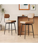 Set of 2 Swivel Bar Stools with Leather Cushions and Metal Frame Modern 360 Degree Rotating Counter Height Chairs for Kitchen or Restaurant-The Pop Ho