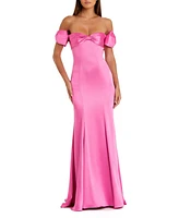 Mac Duggal Women's Satin Off The Shoulder Mermaid Gown With Bow