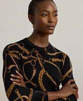 Lauren Ralph Petite Belting-Print Cotton-Blend Sweater