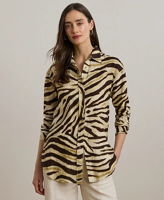 Lauren Ralph Petite Relaxed-Fit Zebra-Print Linen Shirt