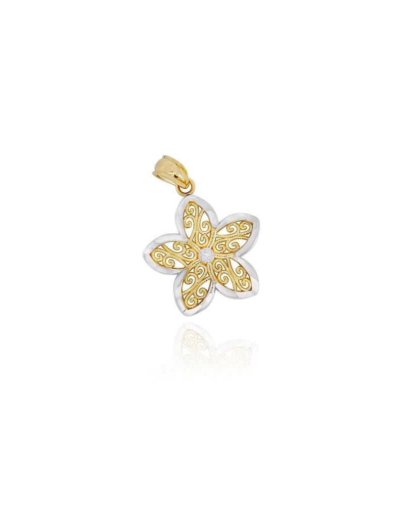 The Lovery Two Tone Gold Lace Flower Charm 14K Gold