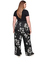 Karl Lagerfeld Paris Plus Flower-Print Wide-Leg Pants