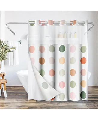 Americanflat 72x75 Hookless Shower Curtain - Polka Dot Green Orange Pink Shower Curtain with Sheer Panel, Snap-In Liner, and Grommets