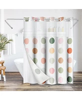 Americanflat 72x75 Hookless Shower Curtain - Polka Dot Green Orange Pink Shower Curtain with Sheer Panel, Snap-In Liner, and Grommets