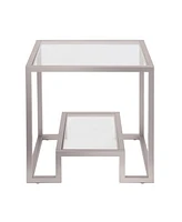 Modern Square End Table – 22" Glass Top with Durable Steel Frame and Shelf