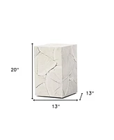 Whitewash Solid Wood End Table – 20-Inch Handmade Square Block Style
