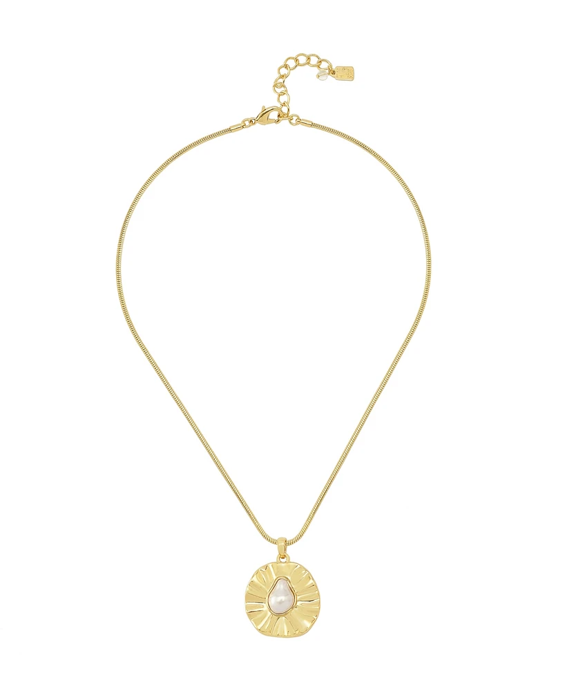 Robert Lee Morris Soho Faux Cultivated Pearl Textured Coin Pendant Necklace