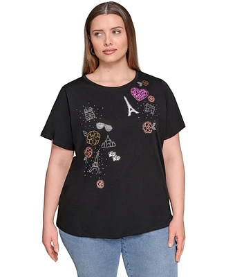 Karl Lagerfeld Paris Plus Printed Camp Shirt