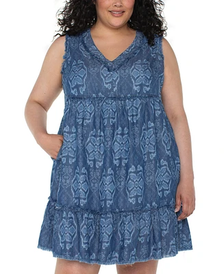 Liverpool Los Angeles Plus Sleeveless Frayed Dress