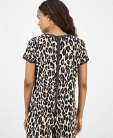 Ak Anne Klein Petite Back-Button Animal-Print Top