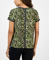 Ak Anne Klein Petite Animal-Print Button-Back Top