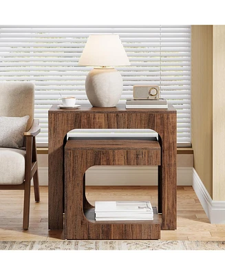 Tribesigns Nesting End Table Set, Walnut Side Table for Living Room, Night Stand Set for Bedroom, Small Spaces