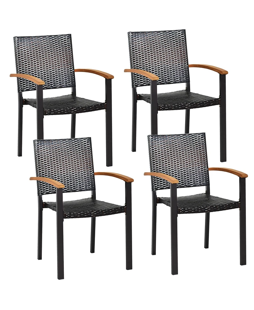 Gymax 4PCS Stackable Patio Wicker Dining Chair Rattan Armchair Outdoor Yard