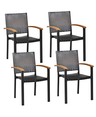 Gymax 4PCS Stackable Patio Wicker Dining Chair Rattan Armchair Outdoor Yard