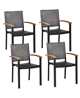 Gymax 4PCS Stackable Patio Wicker Dining Chair Rattan Armchair Outdoor Yard