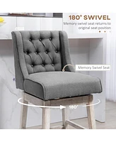 Set of 2 Counter Height Swivel Bar Stools with 27 Inch Seat Wingback Design and Tufted Backrest Solid Wood Frame and Footrest for Kitchen Island-The P