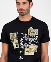 Guess Men's Japanese Stamps Short Sleeve Crewneck Graphic T-Shirt