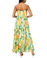 Msk Women's Printed Sleeveless Tiered Maxi Dress