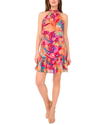 Msk Women's Printed Ruffle-Hem Halter Dress