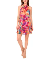 Msk Women's Printed Ruffle-Hem Halter Dress