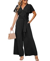 Cupshe Women's Flutter Sleeve V-Neck Tie-Waist Jumpsuit, Created for Macy's