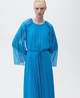 Mango Women's Flared-Sleeve Pleated Dress