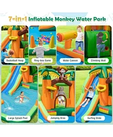 Monkey-Themed Inflatable Bounce House with Slide without Blower