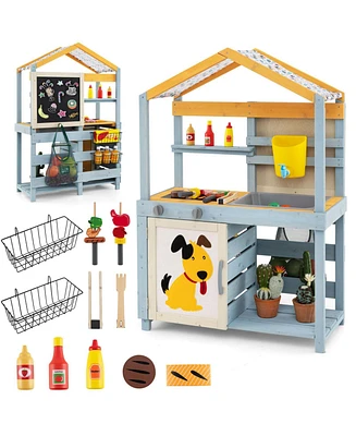 2 in 1 Wooden Mud Kitchen with Removable Water Box and Storage Bag
