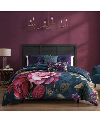 Bebejan Vibrant Flora Bedding 100% Cotton Sateen 5 Piece King Size Reversible Comforter Set