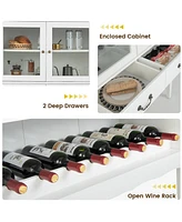 Gymax 2-Door Liquor Coffee Bar Cabinet Freestanding Buffet Sideboard Wine Rack Drawers