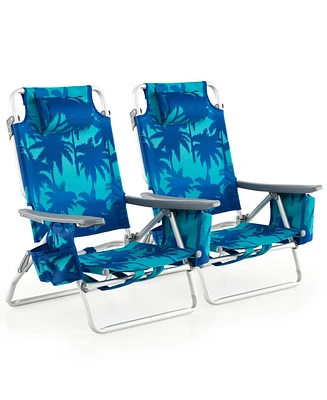 2 Pieces Folding Backpack Beach Chair with Pillow-Peacock Blue
