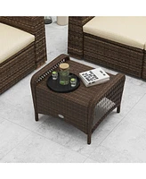 Set of 2 Outdoor Patio Pe Wicker Ottomans with Removable Cushions