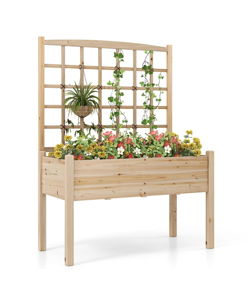 Raised Garden Bed with Lattice Trellis and Drainage Holes Elevated-Natural
