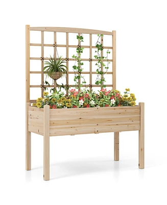 Raised Garden Bed with Lattice Trellis and Drainage Holes Elevated-Natural