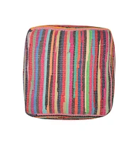 Cotton Cube Striped Pouf Ottoman for Living Room and Bedroom