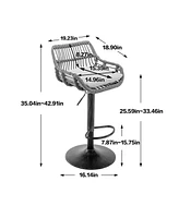 Set of 2 Modern Adjustable Swivel Bar Stools with Woven Back and Cushioned Seat Counter Height Chairs Footrest for Kitchen Dining Bar-The Pop Hom