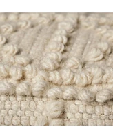 Ivory Wool Sqaure Pouf With Popcorn Detail