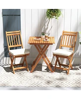 Outdoor Wood Bistro Set with Soft Seat Cushions and Table