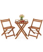 3 Piece Solid Wood Furniture Set with 2 Folding Chairs