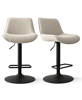 Set of 2 Adjustable Fabric Bar Stools, 360° Swivel Height Chairs with Footrest for Kitchen Island-Maison Boucle
