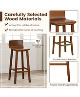 29 Inch Wood Bar Stools Set of 2 with Solid Back and Seat