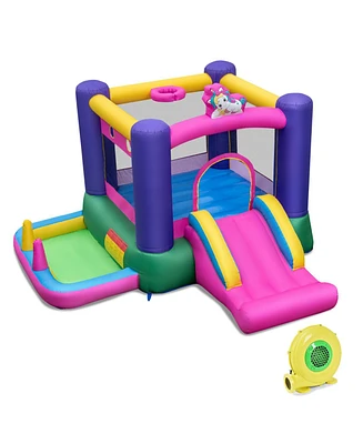 6-in-1 Bouncy Castle Inflatable Bounce House with Slide and Ball Pit with 480W Blower