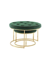 Set of Two Round Velvet Tufted Ottomans for Accent Seating and Stylish Storage