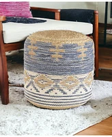 Woven Jute Ottoman for Extra Seating and Rustic Living Room Accent