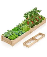 Wooden Raised Garden Bed with 2 Planter Boxes and Dividers-Natural