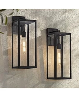Titan Modern Outdoor Wall Light Fixtures Set of 2 Mystic Black Rectangular Box Frame 20" Clear Glass Panels for Post Exterior Barn Deck House Por
