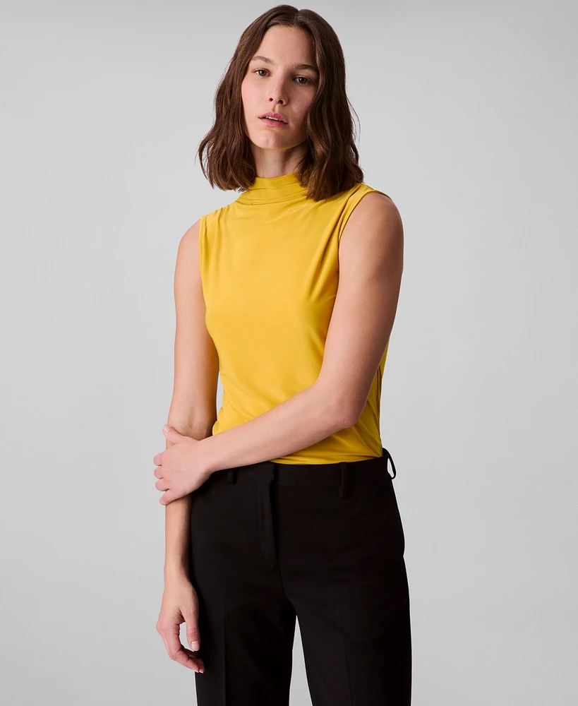 Calvin Klein Women's Sleeveless Mock-Neck Ruched Top