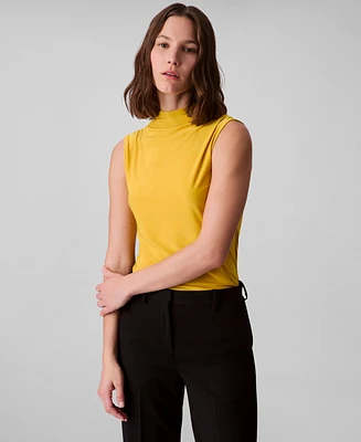 Calvin Klein Women's Sleeveless Mock-Neck Ruched Top